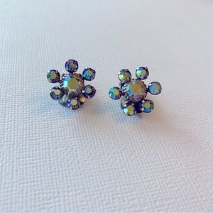 Vintage Rhinestone Floral Clip Earrings